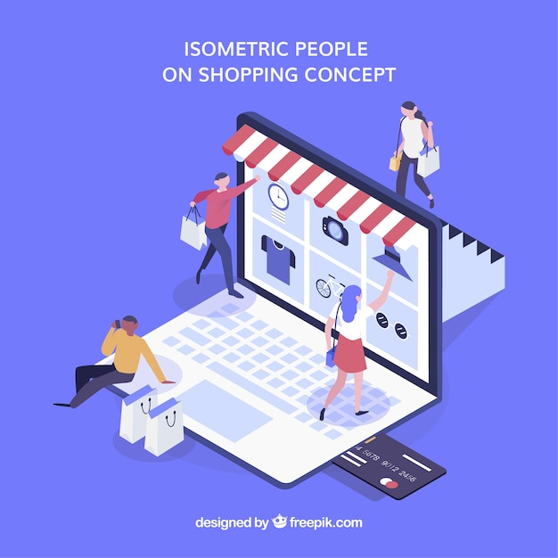 Isometric shopping concept with persons