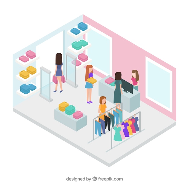 Isometric shopping concept with persons