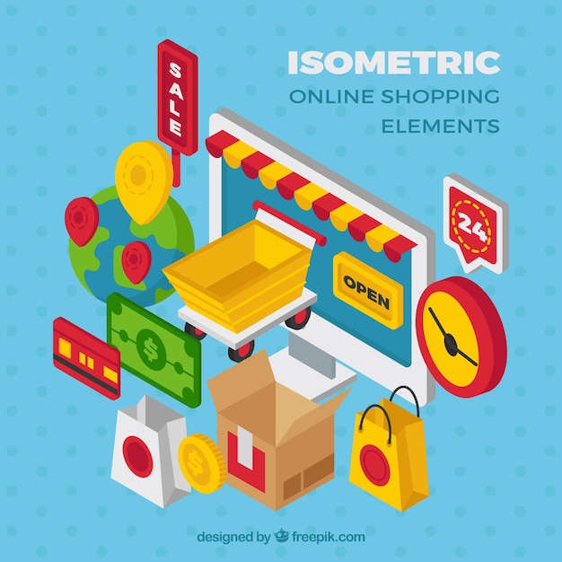 Free vector isometric shopping elements collection