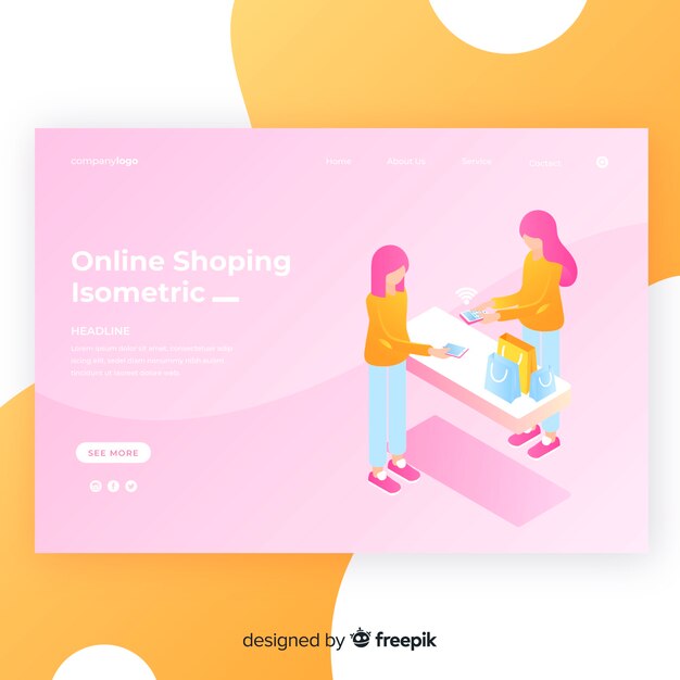 Isometric shopping landing page template 