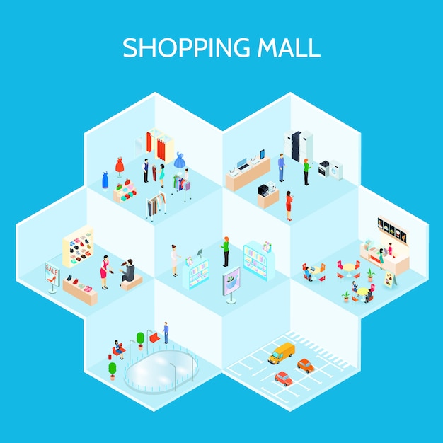 Free vector isometric shopping mall composition