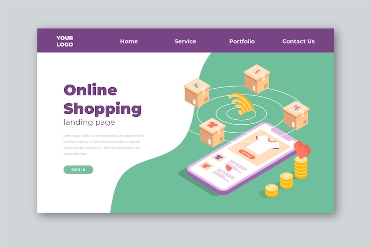 Free Vector isometric shopping online landing page template