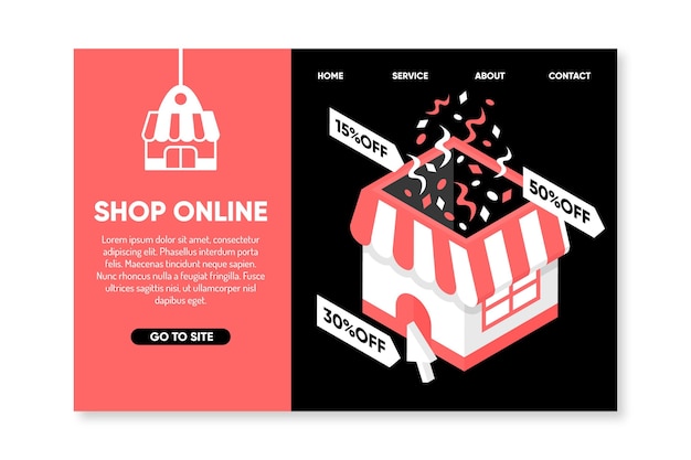 Free vector isometric shopping online landing page