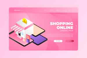 Free vector isometric shopping online landing page