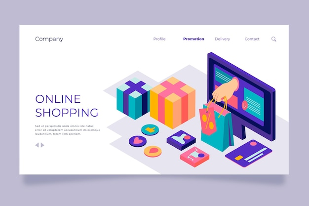 Free vector isometric shopping online landing page