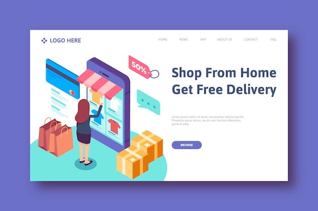 Isometric shopping online landing page