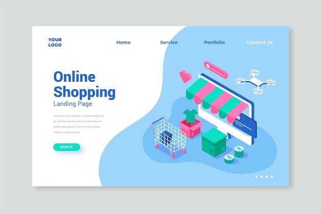 Isometric shopping online landing page