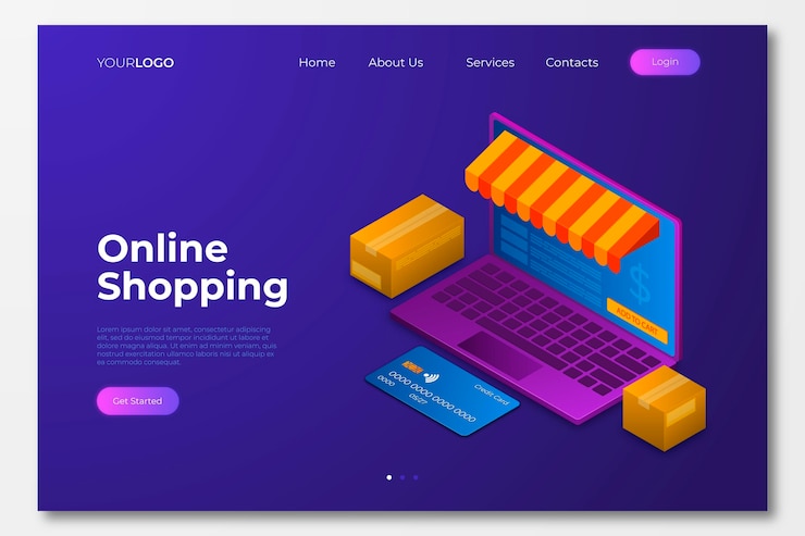 Free Vector isometric shopping online landing page