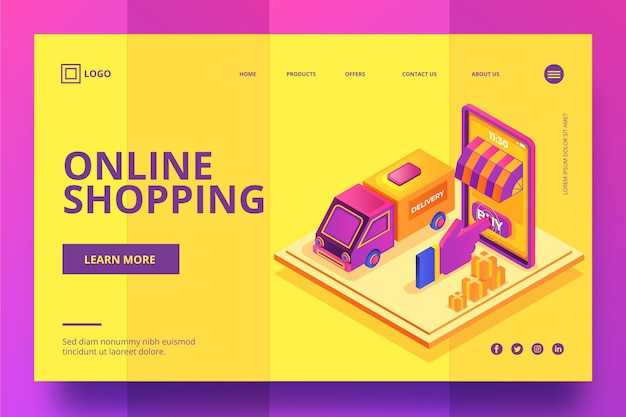 Isometric shopping online landing page