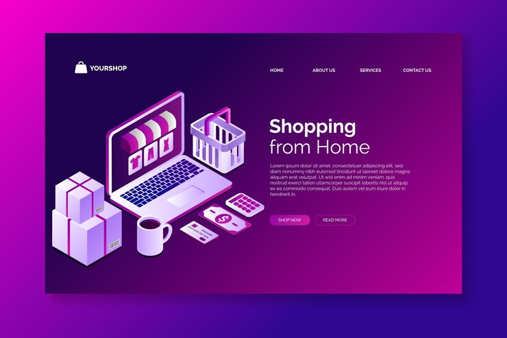 Free Vector isometric shopping online landing page