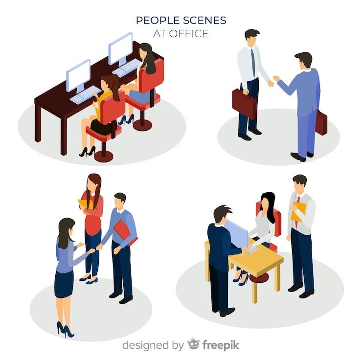 Free Vector isometric situations at the office collection