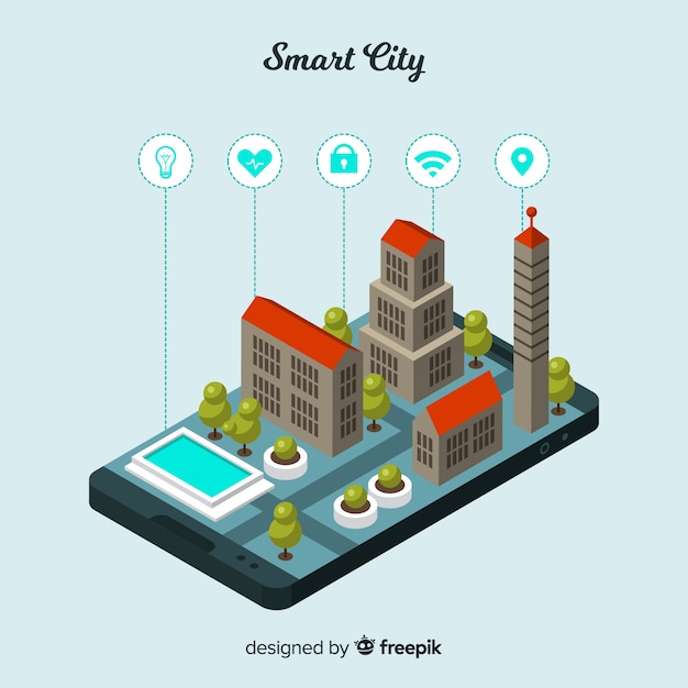 Free vector isometric smart city background