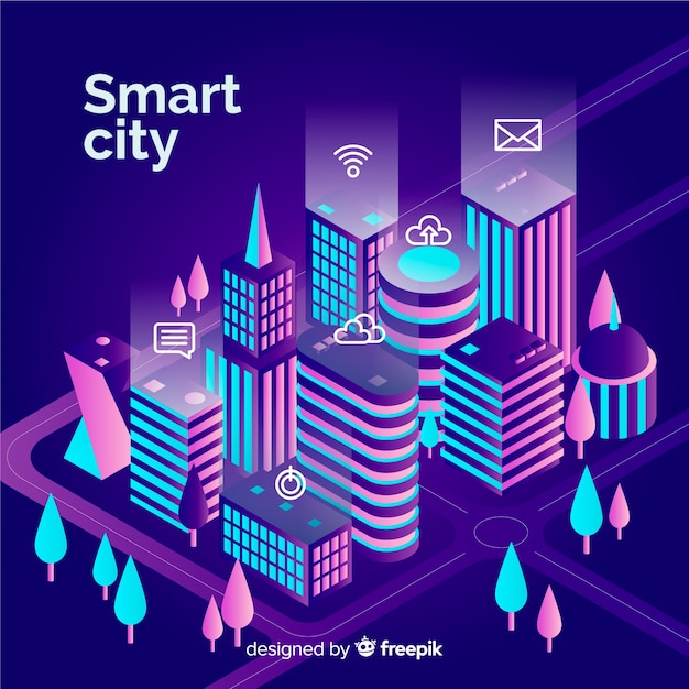 Free vector isometric smart city background