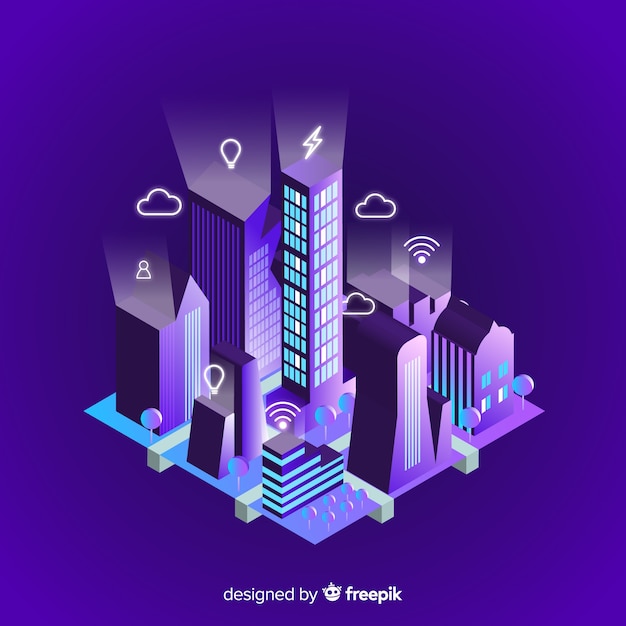 Free vector isometric smart city background