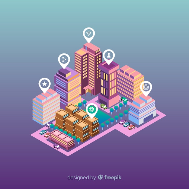 Free vector isometric smart city background