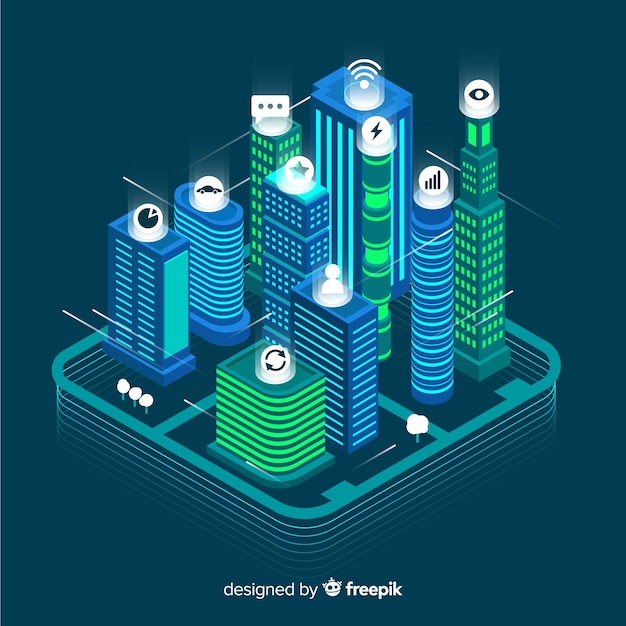 Free vector isometric smart city background