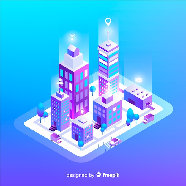 Free vector isometric smart city background