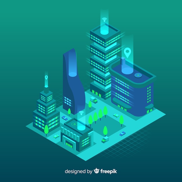 Free vector isometric smart city background