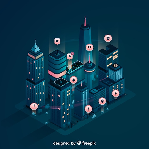 Free vector isometric smart city background