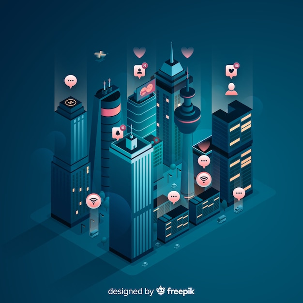 Free vector isometric smart city background