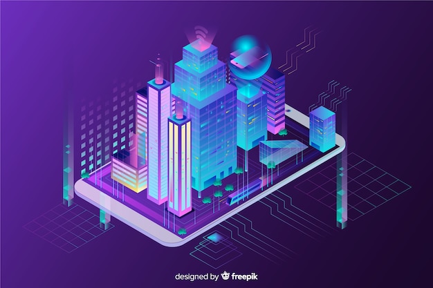 Free vector isometric smart city background