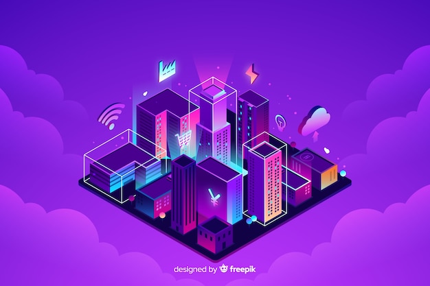 Free vector isometric smart city background