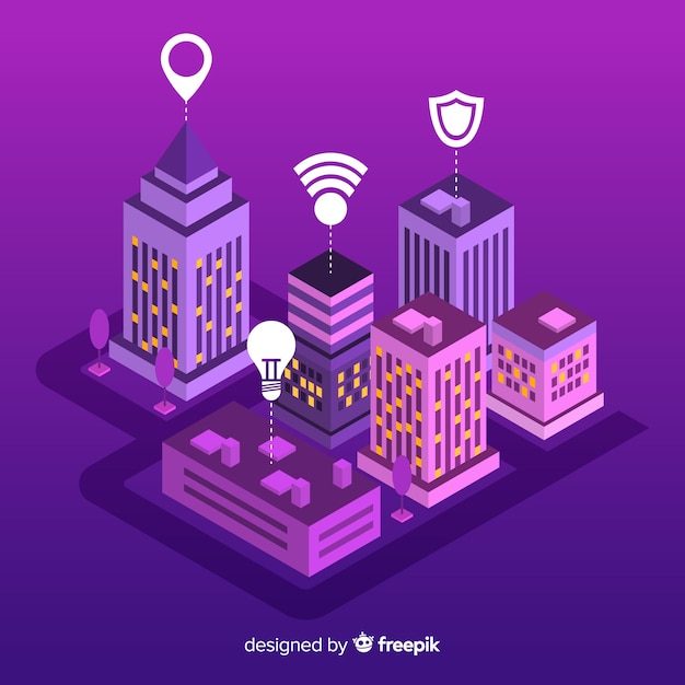 Free vector isometric smart city