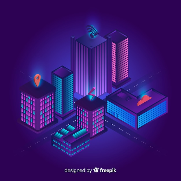 Free vector isometric smart city