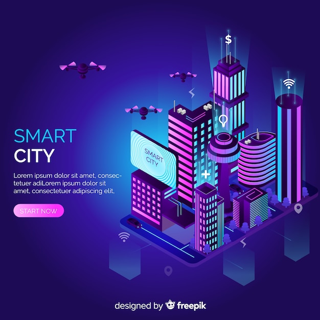 Free vector isometric smart city