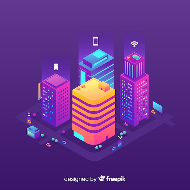 Free vector isometric smart city