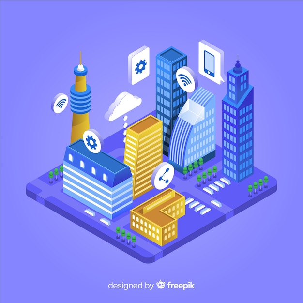 Free vector isometric smart city