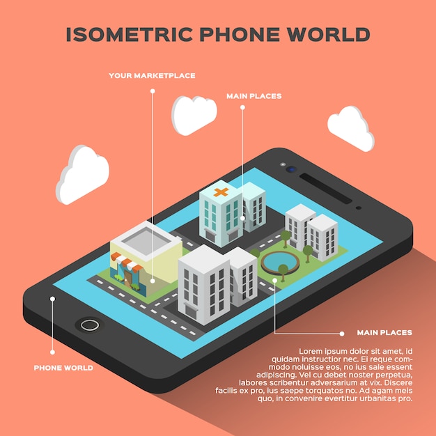 Isometric smart phone infographic