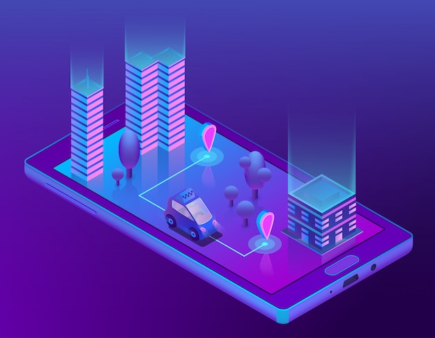 Isometric smart taxi app for smartphone