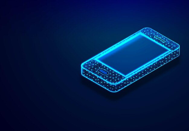 Изометрический смартфон Телефон с геометрической структурой Концепция коммуникации Абстрактный низкополигональный каркасный дизайн векторной иллюстрации фона