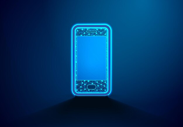 isometric smartphone phone with geometric structure communication concept abstract low poly wireframe mesh design vector illustration background