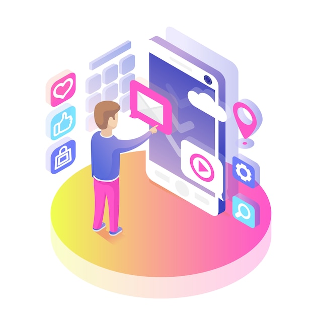 Free vector isometric smartphone user