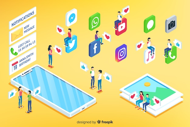 Isometric social media concept