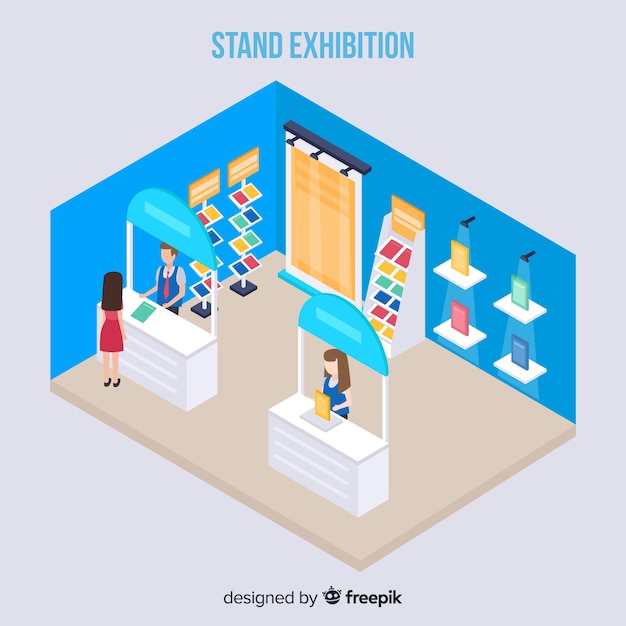 Free vector isometric stand exhibition vector