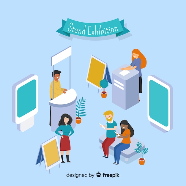 Free vector isometric stand exhibition