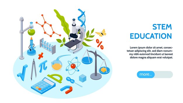 Isometric stem education horizontal banner