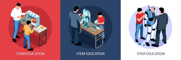 Isometric stem education illustration set