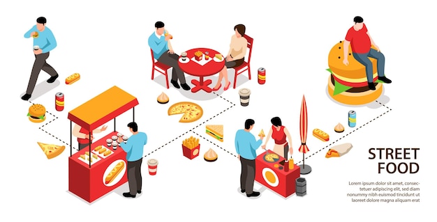 Free vector isometric street food infographics with and isolated food