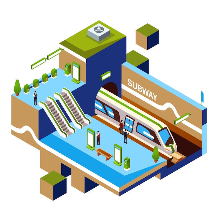 Free Vector isometric subway station cross-section concept. metro or underground platform