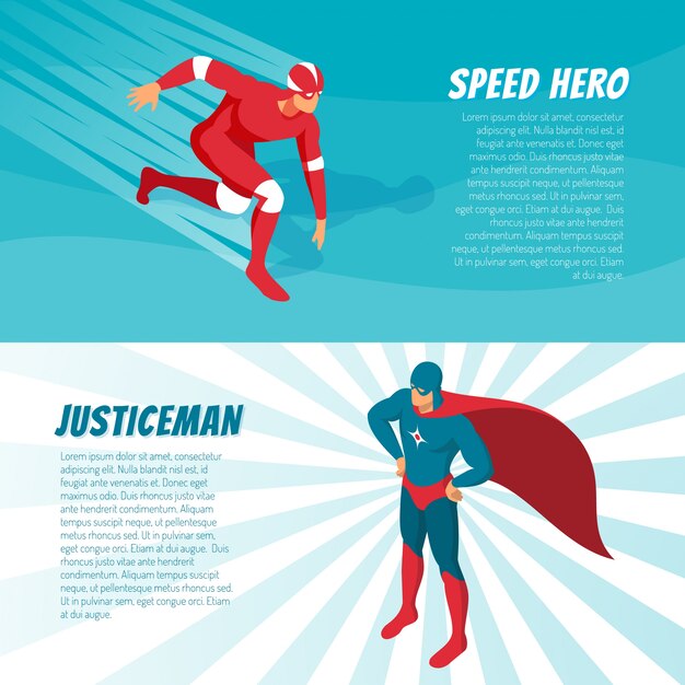 Бесплатное векторное изображение Изометрические баннеры супергероя