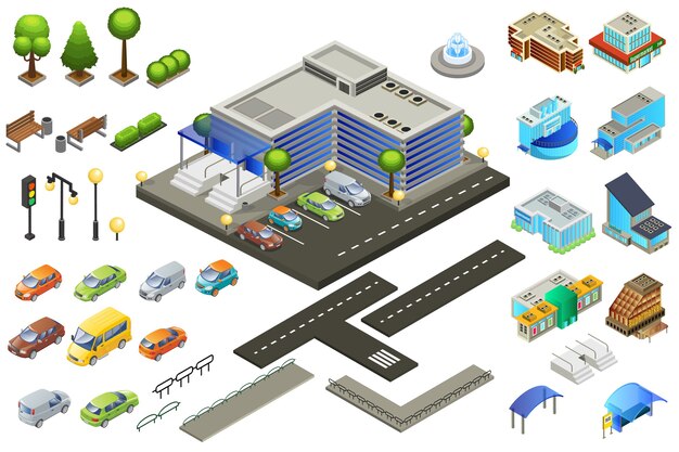 Isometric Supermarket Elements Set