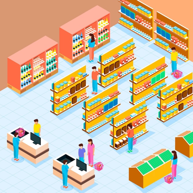 Free vector isometric supermarket