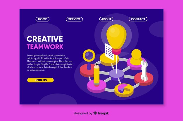 Isometric teamwork landing page template