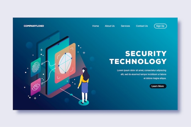 Free vector isometric technology landing page template