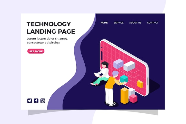 Isometric technology landing page template