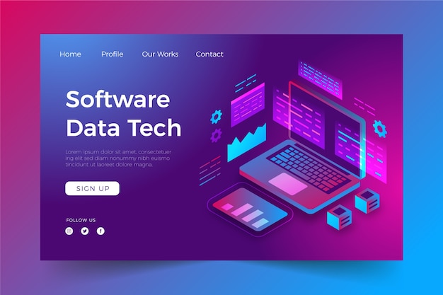 Free vector isometric technology landing page template